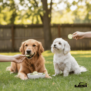 sliced cucumbers prepared for dogs

